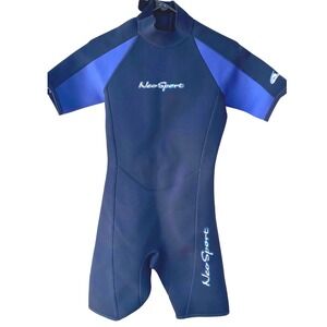 NeoSport 2.5mm Shorty Wetsuit Size 14 Black Blue Back Zip Surf Swim Youth/womens